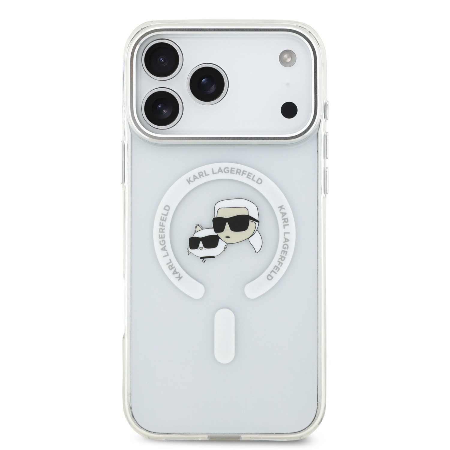 Karl Lagerfeld IML K&CH Heads Metal Frame MagSafe Zadní Kryt pro iPhone 17 Pro Max Transparent