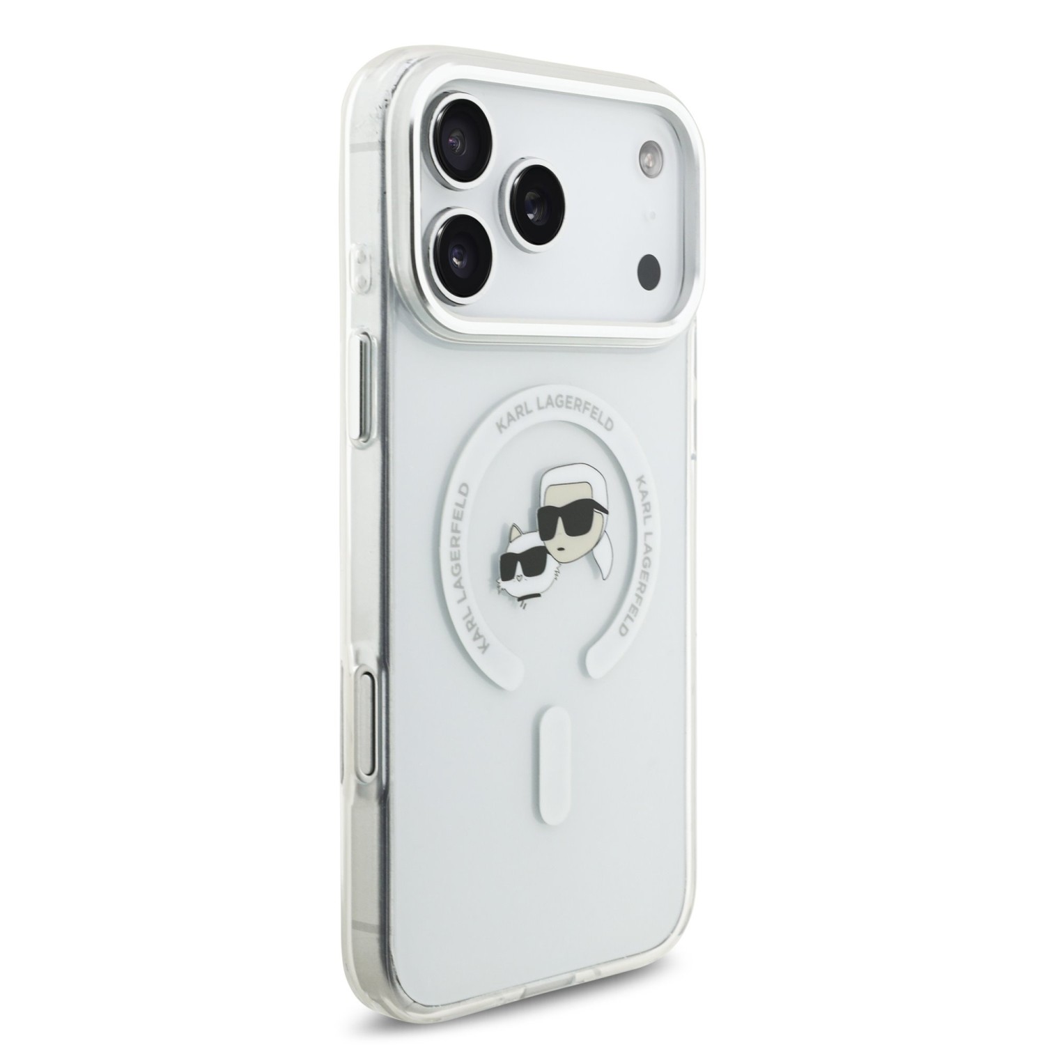 Karl Lagerfeld IML K&CH Heads Metal Frame MagSafe Zadní Kryt pro iPhone 17 Pro Max Transparent