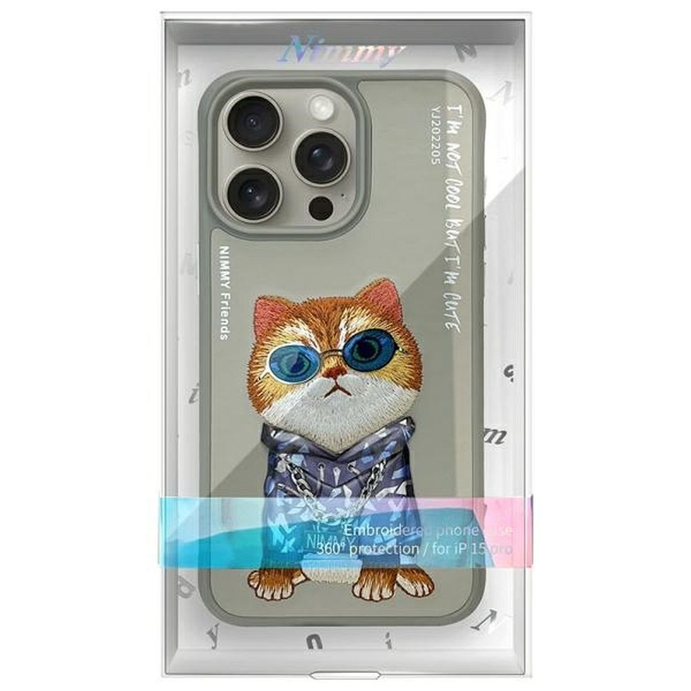NIMMY case GLASSES COOL CAT for IPHONE 15 Pro gray