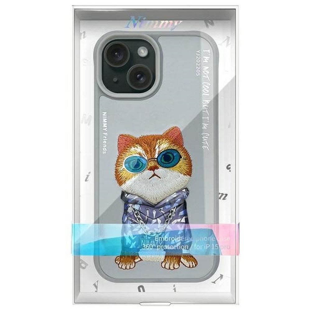 NIMMY case GLASSES COOL CAT for IPHONE 15 gray