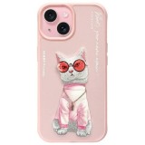 Zadný kryt NIMMY case GLASSES COOL CAT pre Apple iPhone 15, ružová
