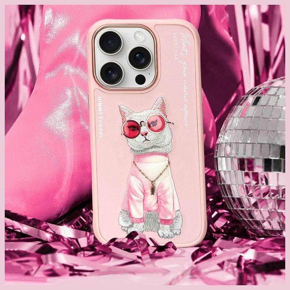 NIMMY case GLASSES COOL CAT for IPHONE 16 Pro pink