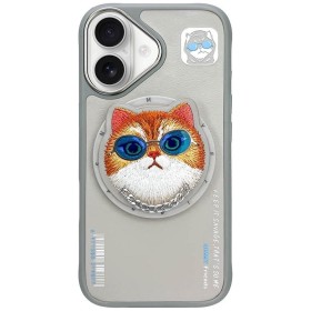 Zadný kryt NIMMY case GLASSE COOL CAT compatible with MagSafe pre Apple iPhone 16, šedá