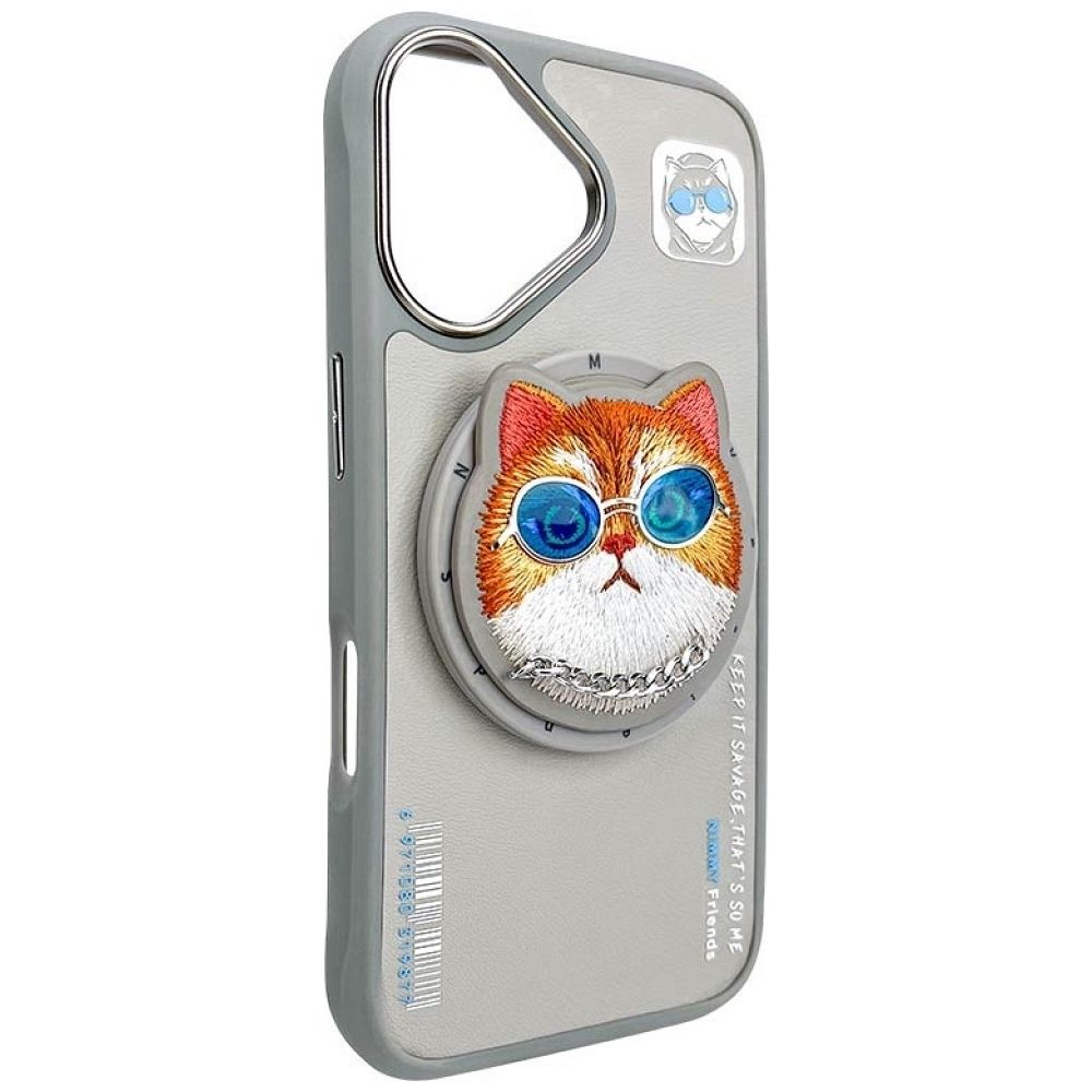 NIMMY case GLASSES COOL CAT compatible with MagSafe for IPHONE 16 gray