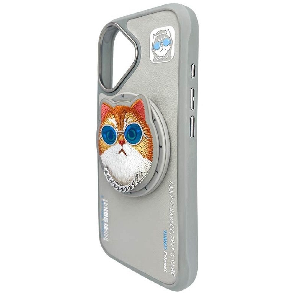 NIMMY case GLASSES COOL CAT compatible with MagSafe for IPHONE 16 gray