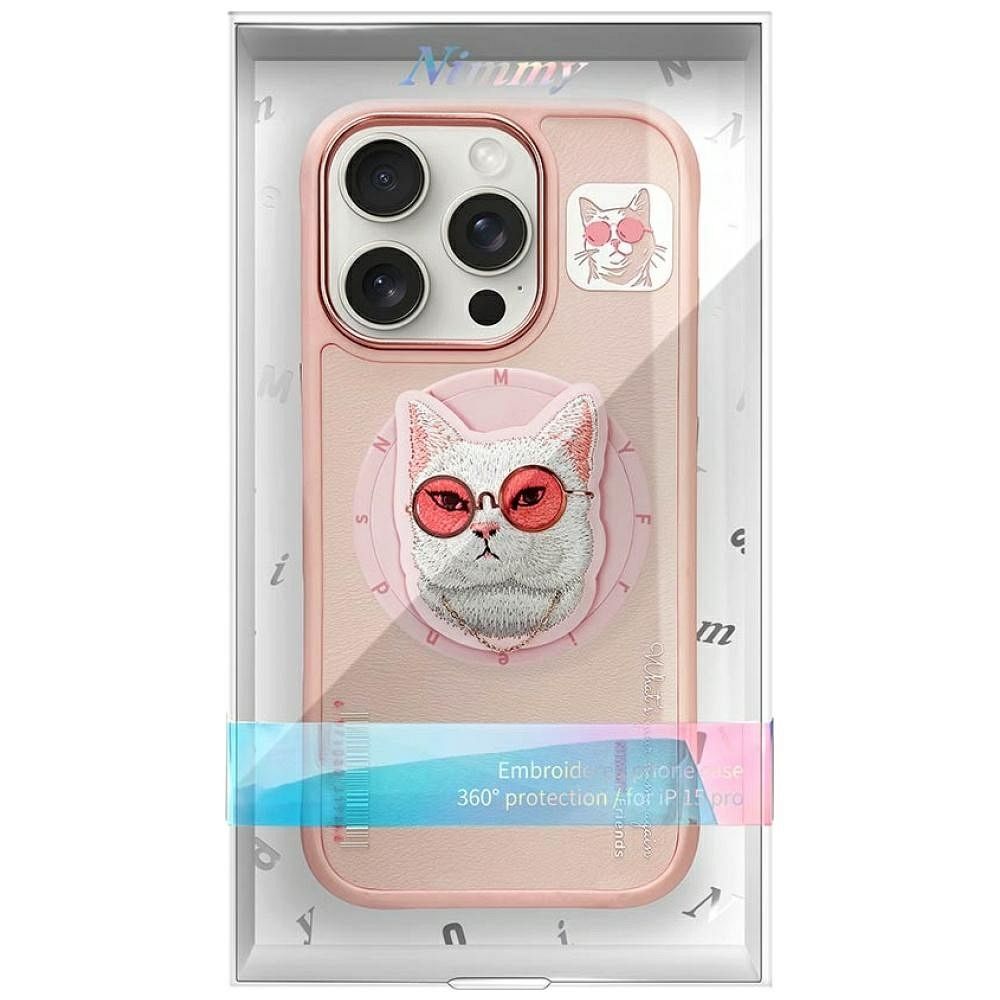 NIMMY case GLASSES COOL CAT compatible with MagSafe for IPHONE 16 Pro pink
