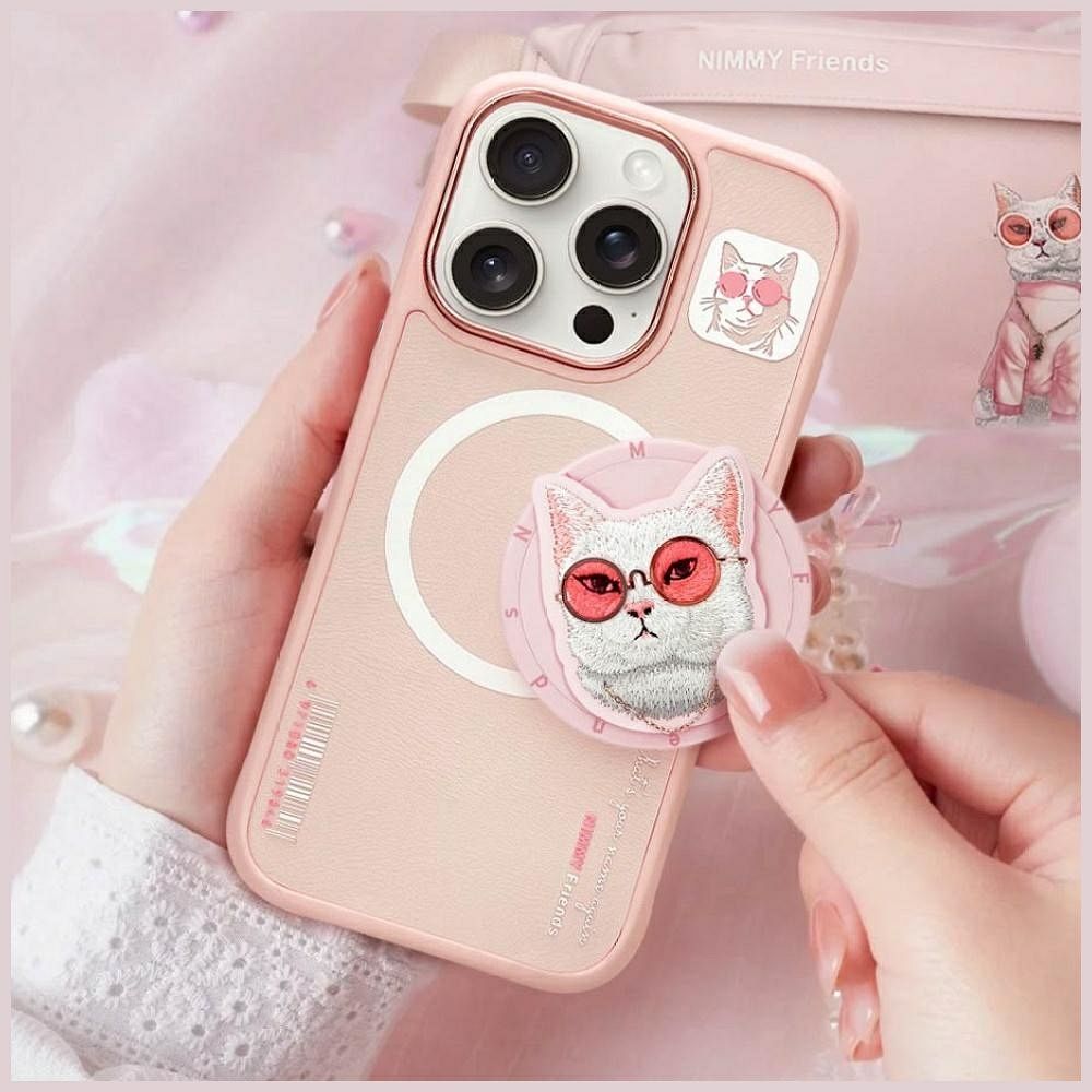 NIMMY case GLASSES COOL CAT compatible with MagSafe for IPHONE 16 Pro pink