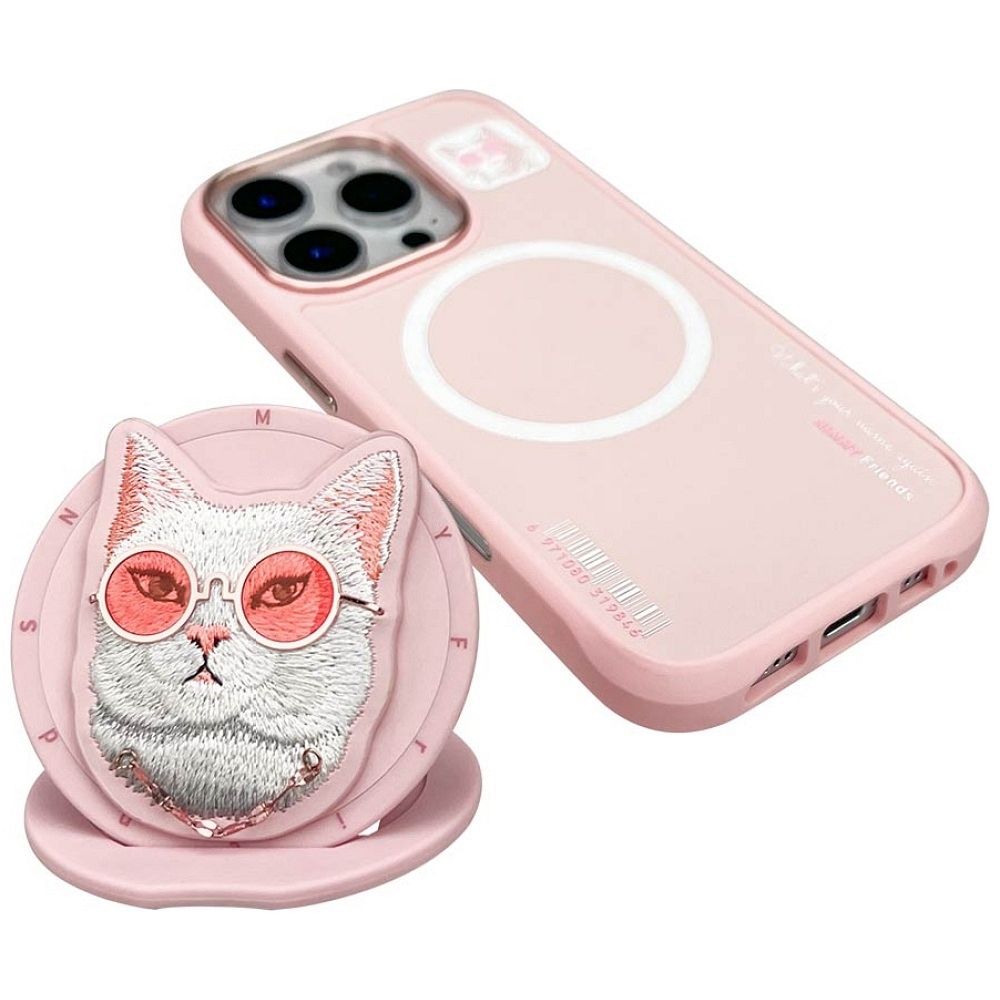 NIMMY case GLASSES COOL CAT compatible with MagSafe for IPHONE 16 Pro pink