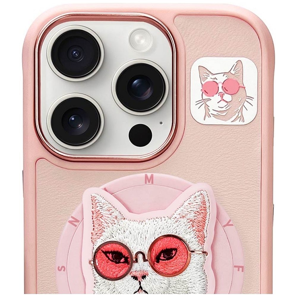 NIMMY case GLASSES COOL CAT compatible with MagSafe for IPHONE 16 Pro pink