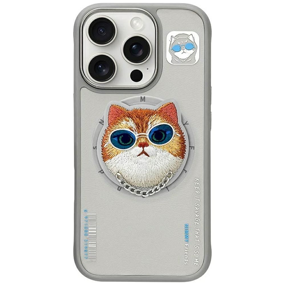 NIMMY case GLASSES COOL CAT compatible with MagSafe for IPHONE 16 Pro gray