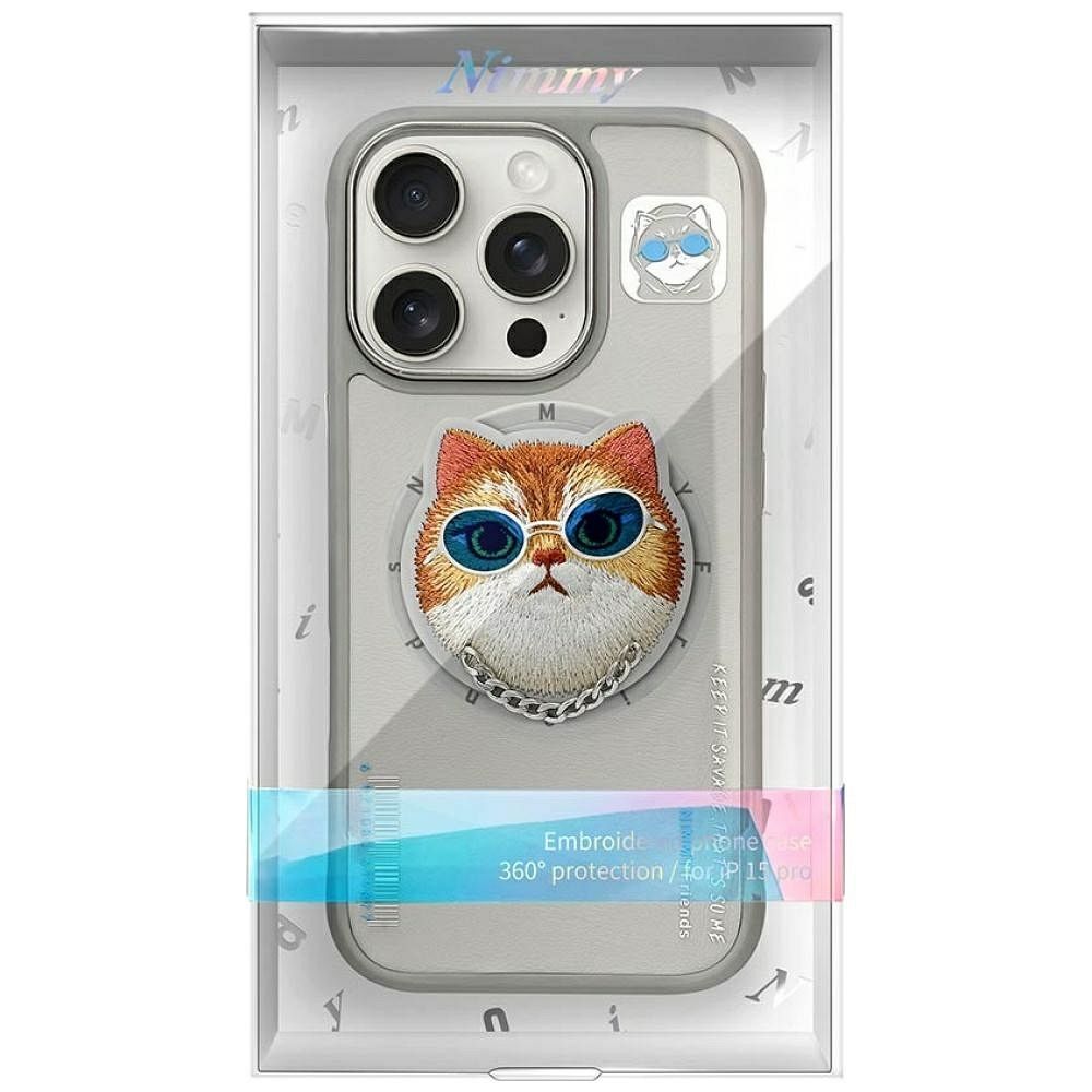 NIMMY case GLASSES COOL CAT compatible with MagSafe for IPHONE 16 Pro gray