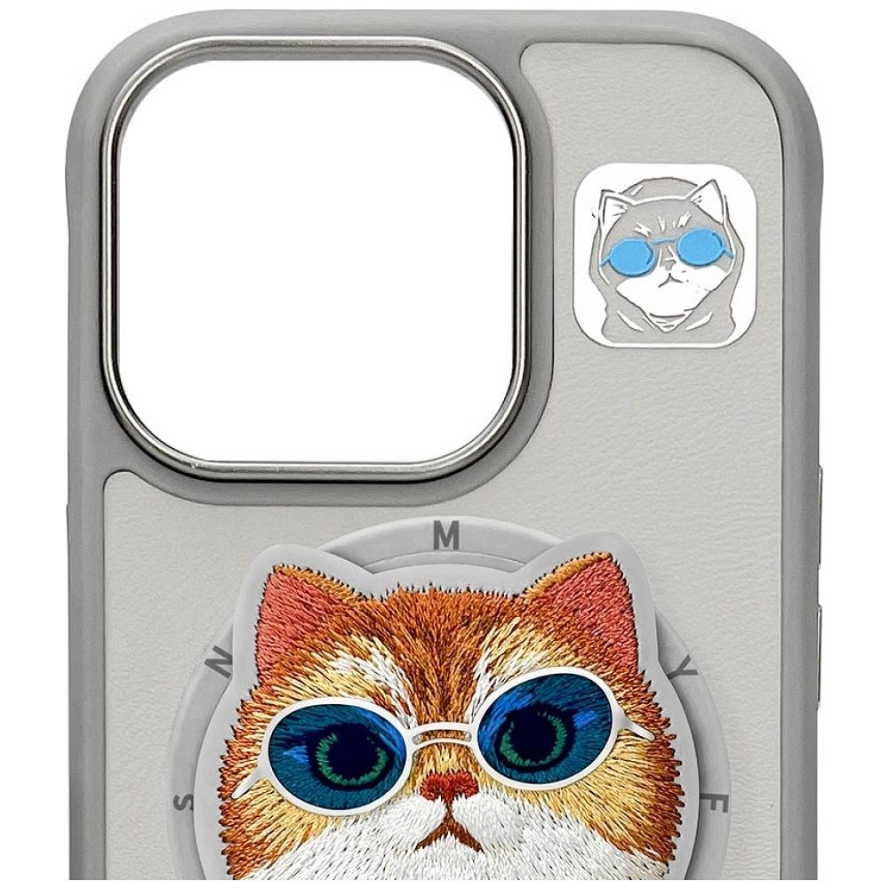 NIMMY case GLASSES COOL CAT compatible with MagSafe for IPHONE 16 Pro gray