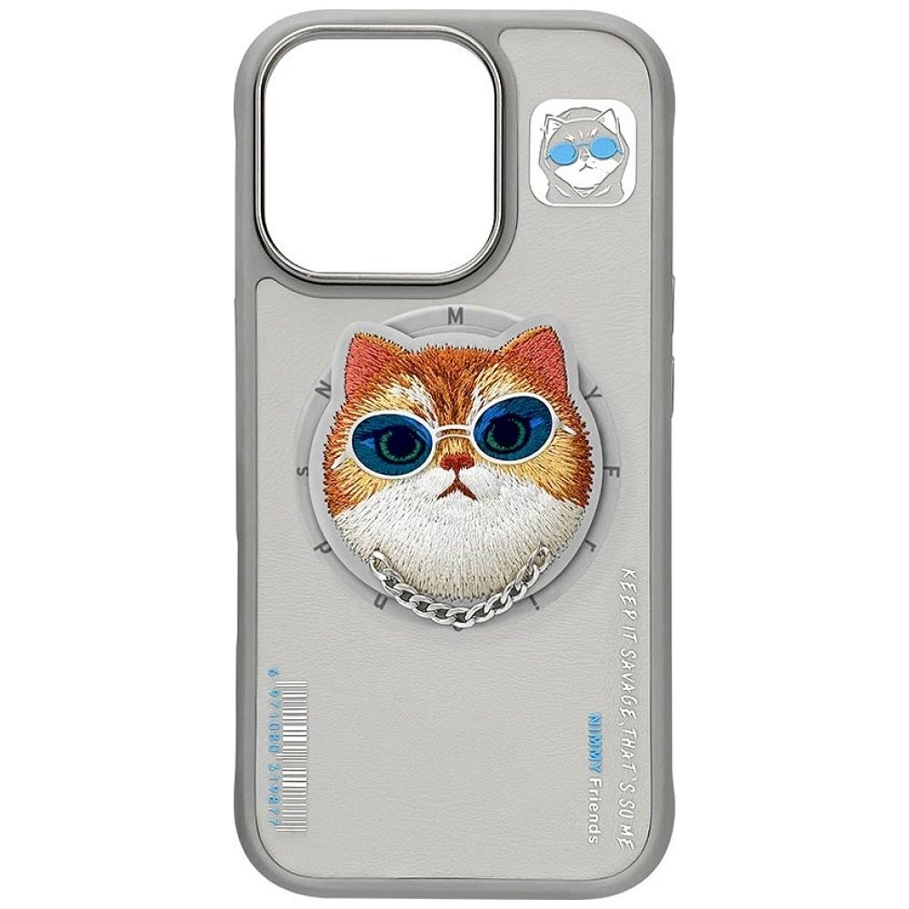 NIMMY case GLASSES COOL CAT compatible with MagSafe for IPHONE 16 Pro gray