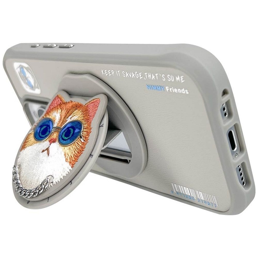 NIMMY case GLASSES COOL CAT compatible with MagSafe for IPHONE 16 Pro gray