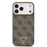 Guess PU Leather 4G Strass Triangle Logo Gold Frame MagSafe Zadní Kryt pro iPhone 17 Pro Max Brown