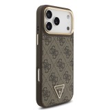 Guess PU Leather 4G Strass Triangle Logo Gold Frame MagSafe Zadní Kryt pro iPhone 17 Pro Max Brown