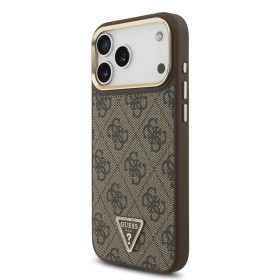 Zadný kryt Guess PU Leather 4G Strass Triangle Logo Gold Frame MagSafe pre Apple iPhone 17 Pro Max, hnedá