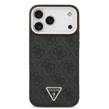 Guess PU Leather 4G Strass Triangle Logo Gold Frame MagSafe Zadní Kryt pro iPhone 17 Pro Max Black