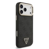 Guess PU Leather 4G Strass Triangle Logo Gold Frame MagSafe Zadní Kryt pro iPhone 17 Pro Max Black