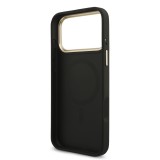 Guess PU Leather 4G Strass Triangle Logo Gold Frame MagSafe Zadní Kryt pro iPhone 17 Pro Max Black