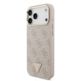 Guess PU Leather 4G Strass Triangle Logo Gold Frame MagSafe Zadní Kryt pro iPhone 17 Pro Max Pink