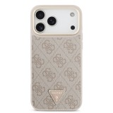 Guess PU Leather 4G Strass Triangle Logo Gold Frame MagSafe Zadní Kryt pro iPhone 17 Pro Max Pink