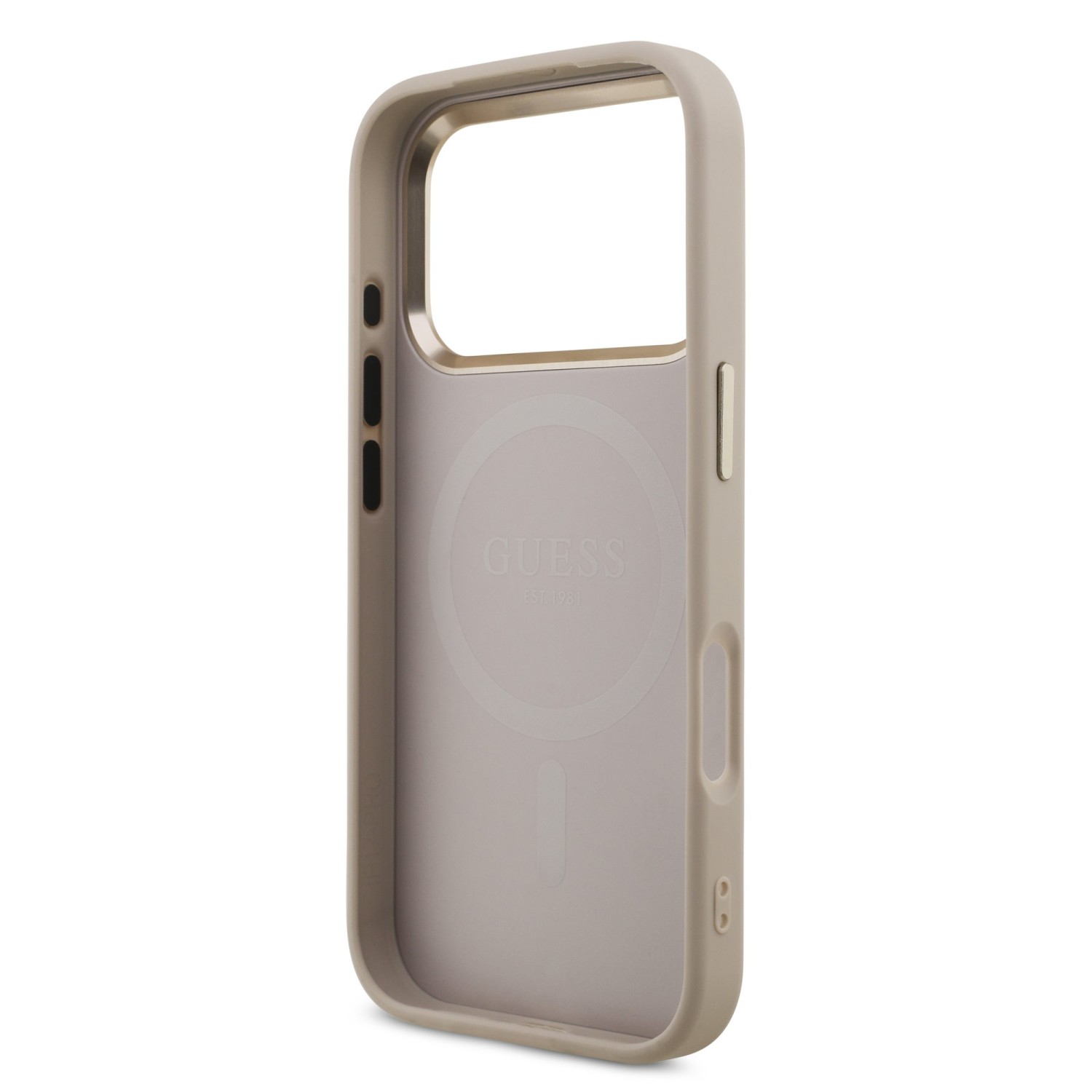 Guess PU Leather 4G Strass Triangle Logo Gold Frame MagSafe Zadní Kryt pro iPhone 17 Pro Pink