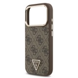 Guess PU Leather 4G Strass Triangle Logo Gold Frame MagSafe Zadní Kryt pro iPhone 17 Pro Brown
