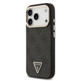 Guess PU Leather 4G Strass Triangle Logo Gold Frame MagSafe Zadní Kryt pro iPhone 17 Pro Black