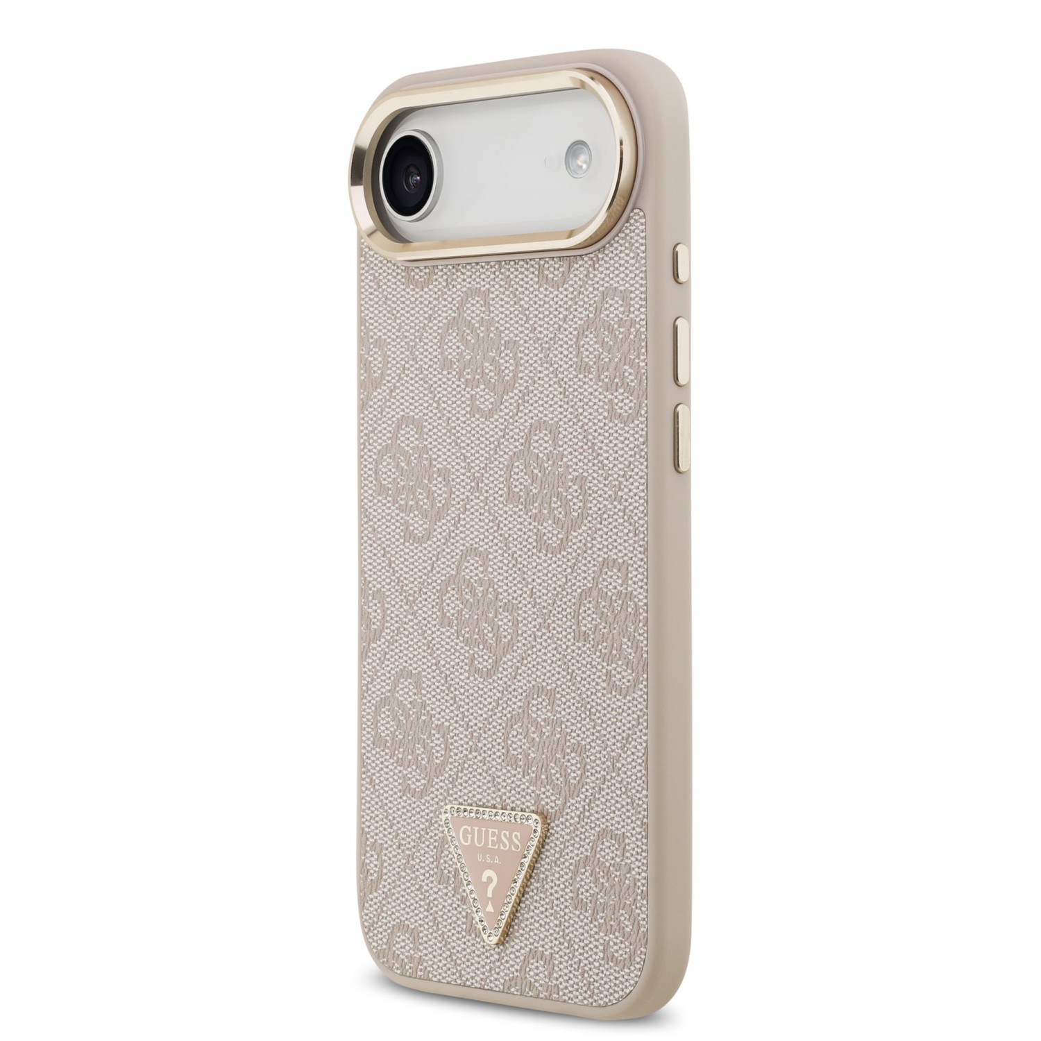 Guess PU Leather 4G Strass Triangle Logo Gold Frame MagSafe Zadní Kryt pro iPhone Air Pink