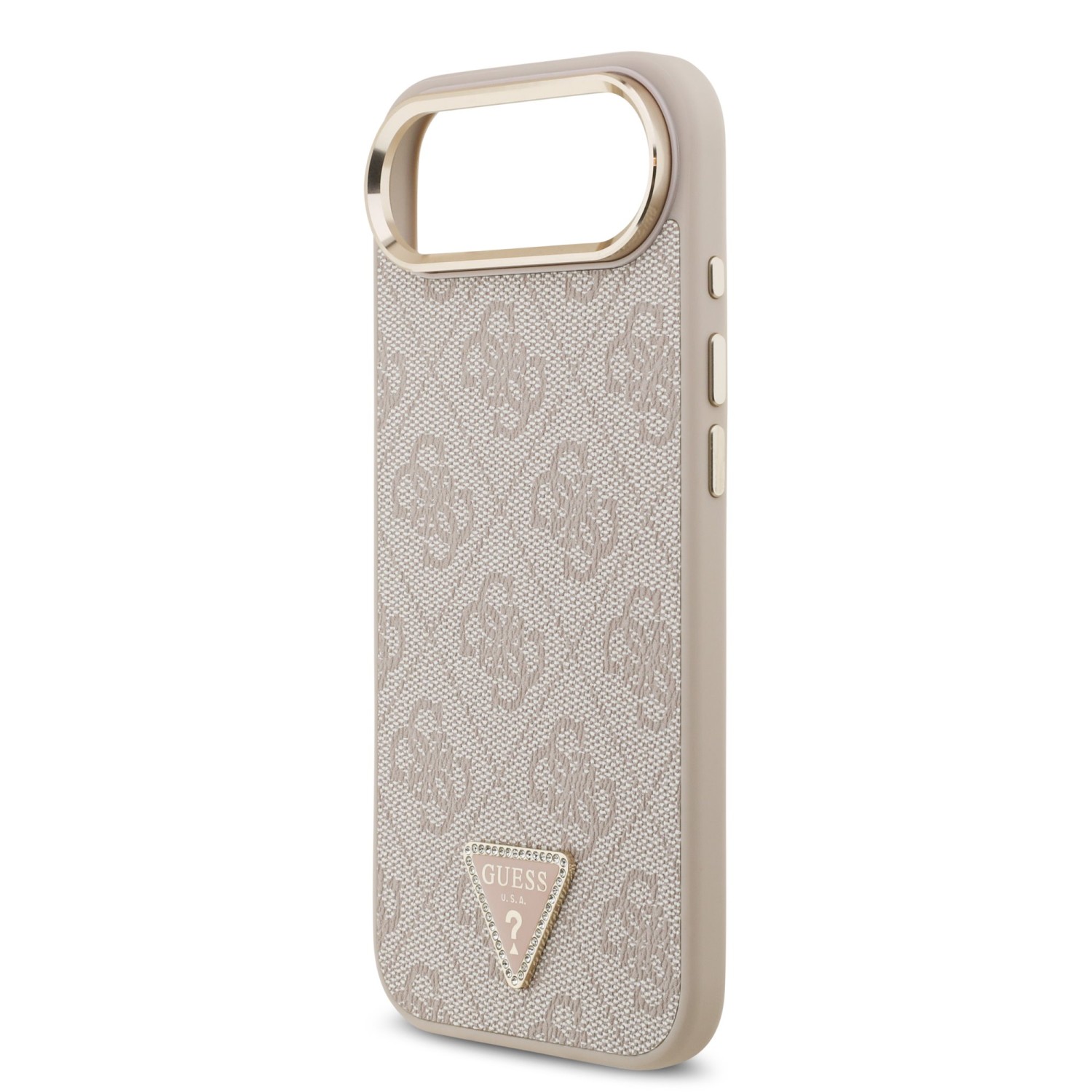 Guess PU Leather 4G Strass Triangle Logo Gold Frame MagSafe Zadní Kryt pro iPhone Air Pink