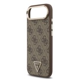 Guess PU Leather 4G Strass Triangle Logo Gold Frame MagSafe Zadní Kryt pro iPhone Air Brown
