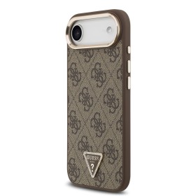 Zadný kryt Guess PU Leather 4G Strass Triangle Logo Gold Frame MagSafe pre Apple iPhone Air, hnedá