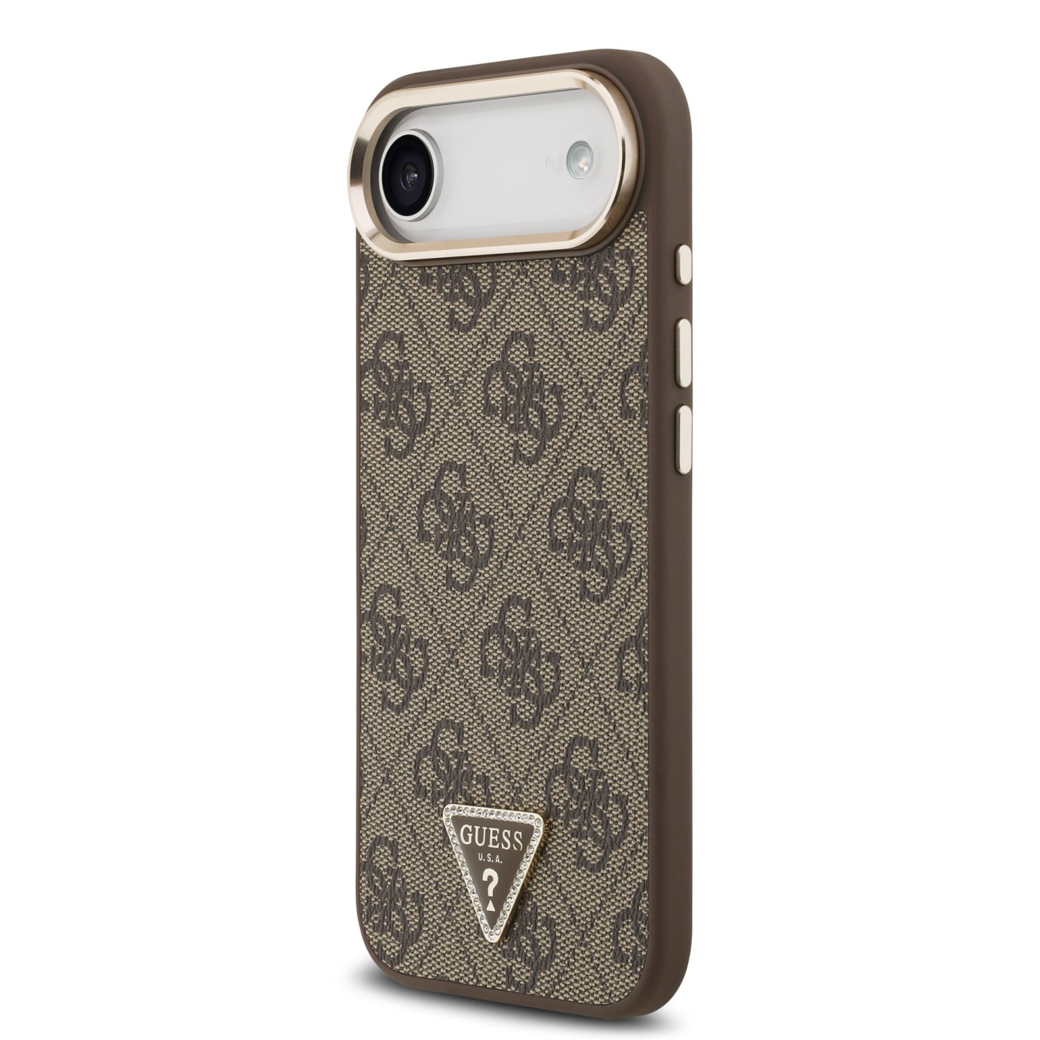 Guess PU Leather 4G Strass Triangle Logo Gold Frame MagSafe Zadní Kryt pro iPhone Air Brown