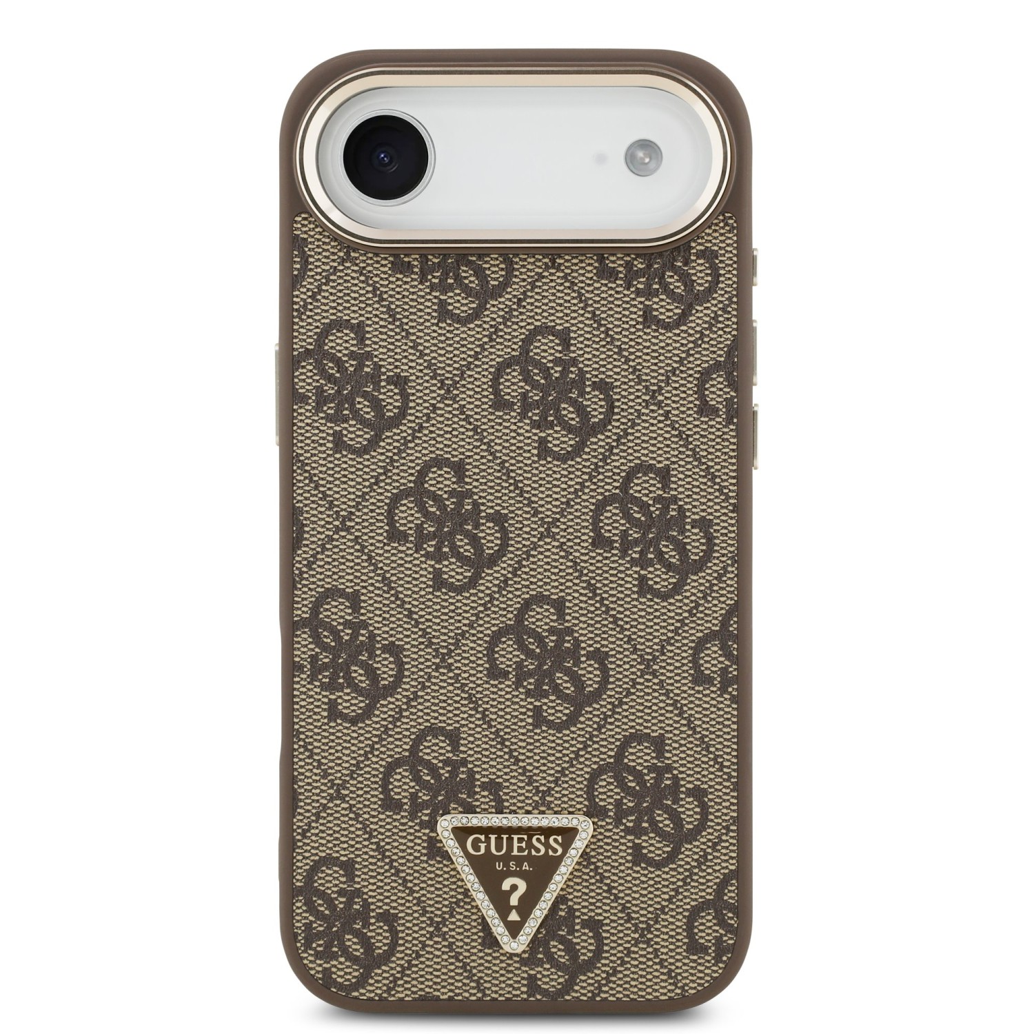 Guess PU Leather 4G Strass Triangle Logo Gold Frame MagSafe Zadní Kryt pro iPhone Air Brown