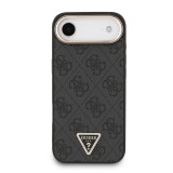 Guess PU Leather 4G Strass Triangle Logo Gold Frame MagSafe Zadní Kryt pro iPhone Air Black