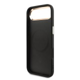 Guess PU Leather 4G Strass Triangle Logo Gold Frame MagSafe Zadní Kryt pro iPhone Air Black