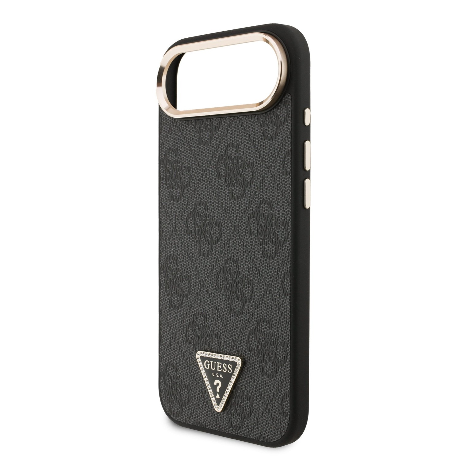 Guess PU Leather 4G Strass Triangle Logo Gold Frame MagSafe Zadní Kryt pro iPhone Air Black