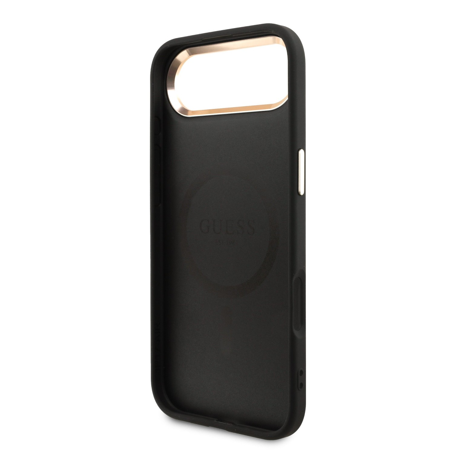 Guess PU Leather 4G Strass Triangle Logo Gold Frame MagSafe Zadní Kryt pro iPhone Air Black