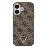 Guess PU Leather 4G Strass Triangle Logo Gold Frame MagSafe Zadní Kryt pro iPhone 17 Brown