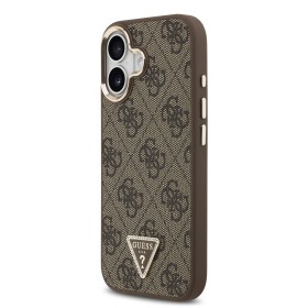 Zadný kryt Guess PU Leather 4G Strass Triangle Logo Gold Frame MagSafe pre Apple iPhone 17, hnedá