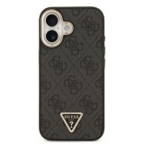 Guess PU Leather 4G Strass Triangle Logo Gold Frame MagSafe Zadní Kryt pro iPhone 17 Black