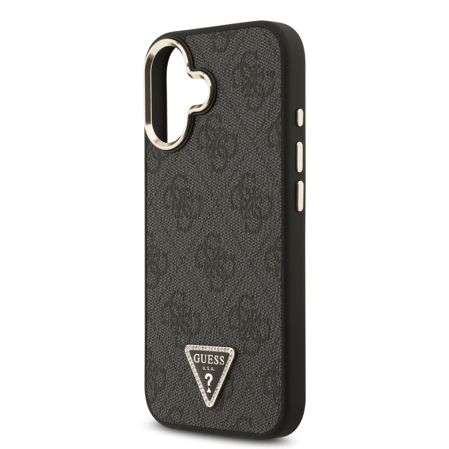 Guess PU Leather 4G Strass Triangle Logo Gold Frame MagSafe Zadní Kryt pro iPhone 17 Black