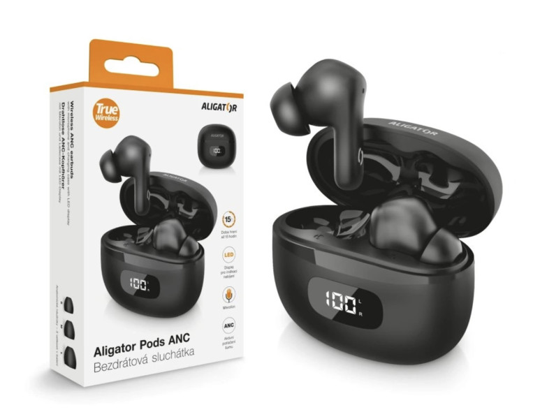 TWS sluchátka Aligator Pods ANC, černá