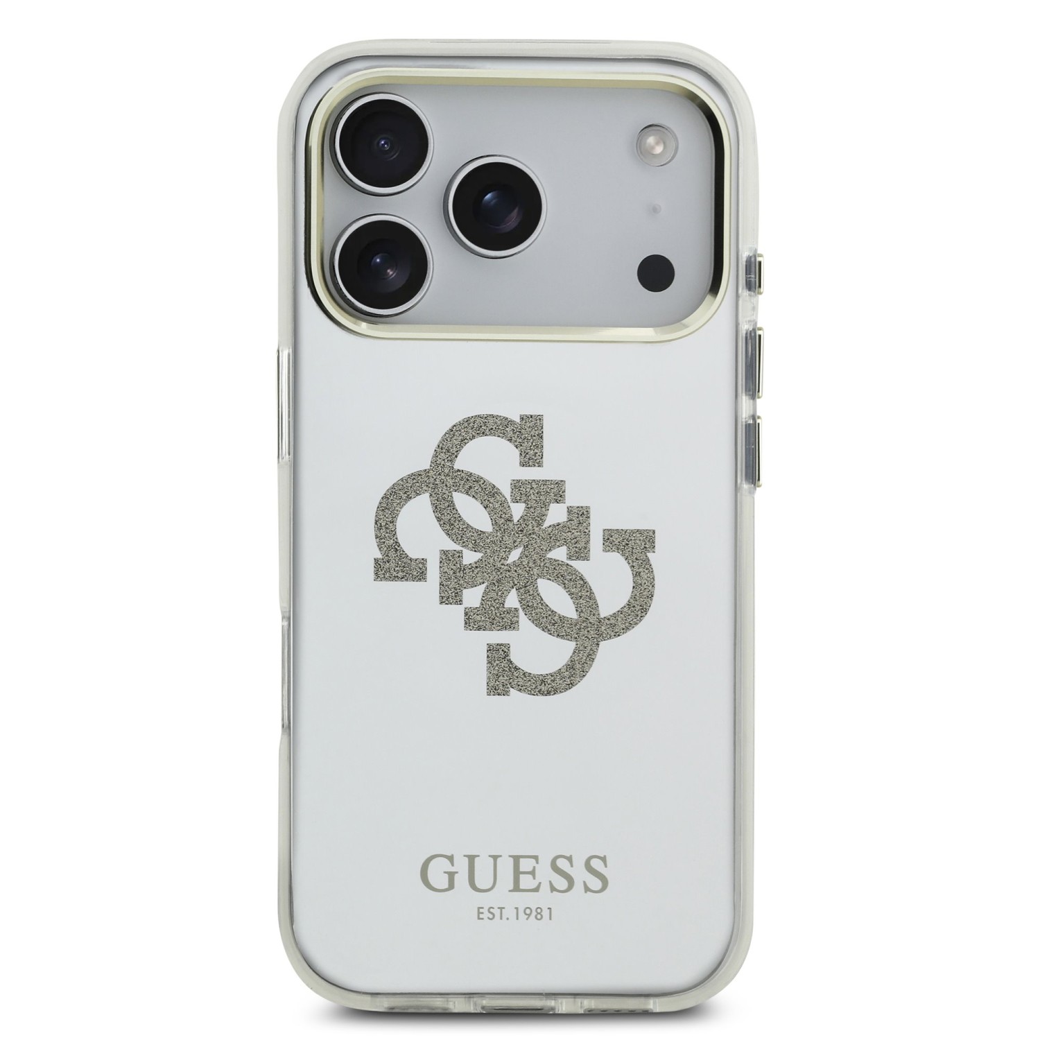 Guess PC/TPU Mirror 4G Glitter Logo MagSafe Zadní Kryt pro iPhone 17 Pro Max Gold