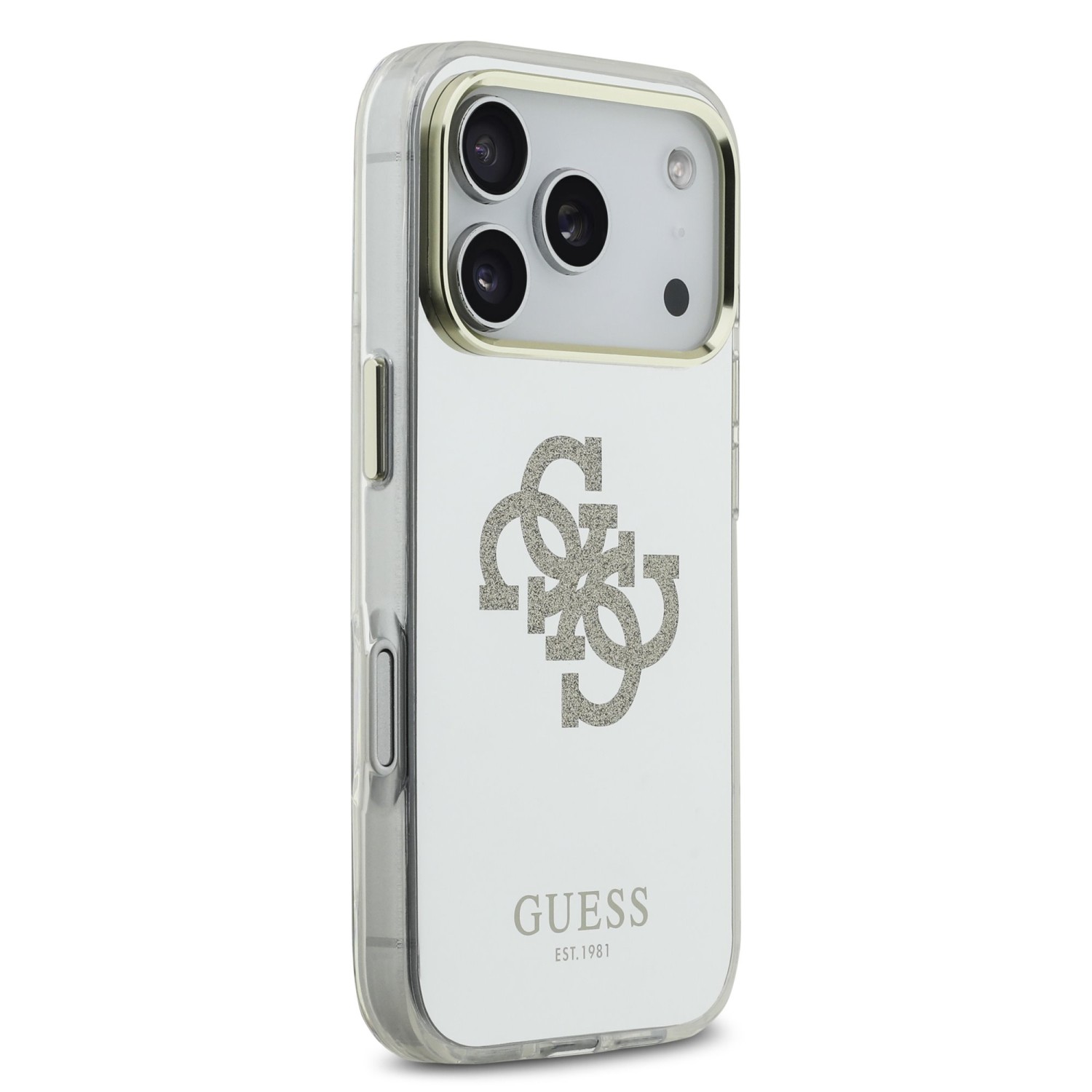 Guess PC/TPU Mirror 4G Glitter Logo MagSafe Zadní Kryt pro iPhone 17 Pro Max Gold