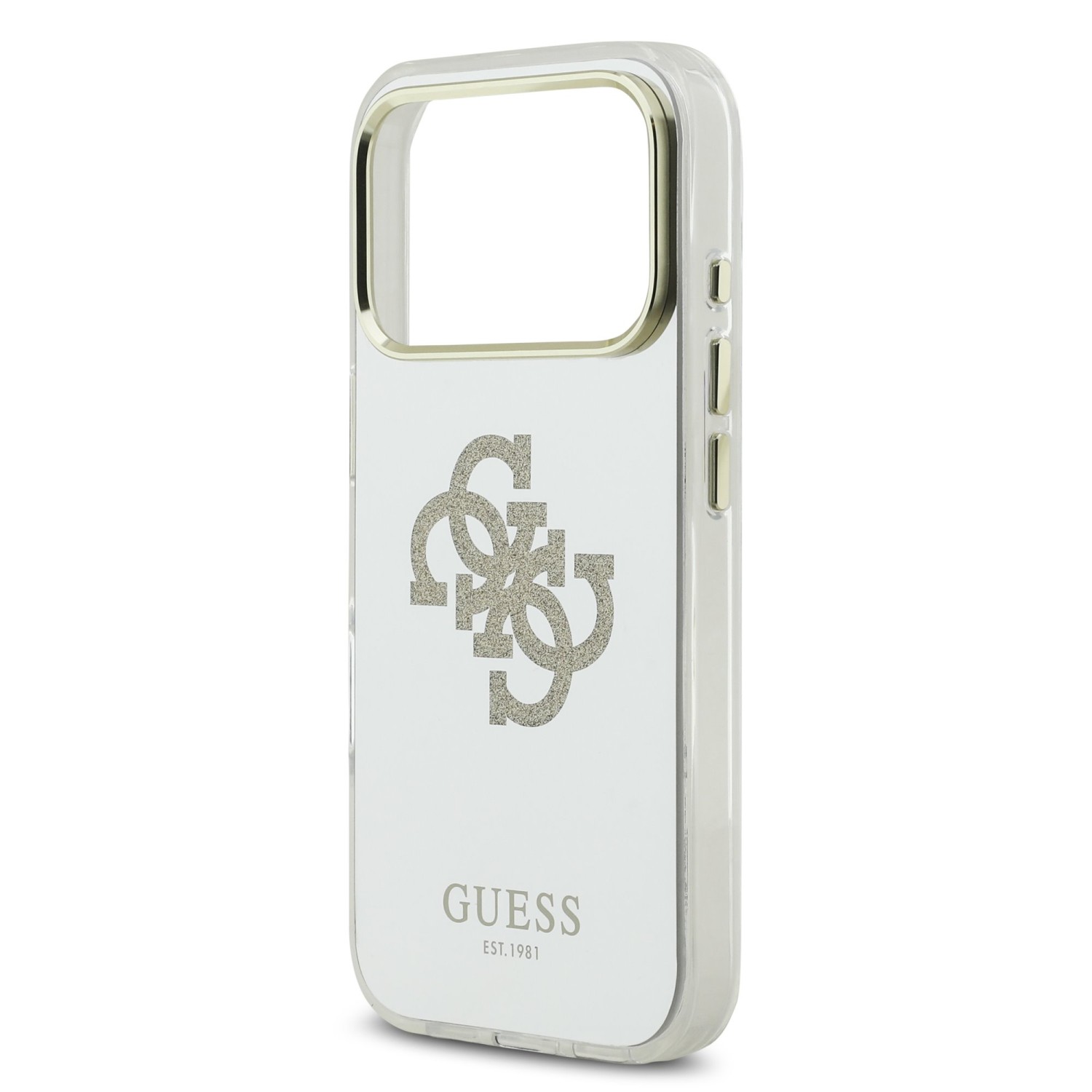 Guess PC/TPU Mirror 4G Glitter Logo MagSafe Zadní Kryt pro iPhone 17 Pro Max Gold