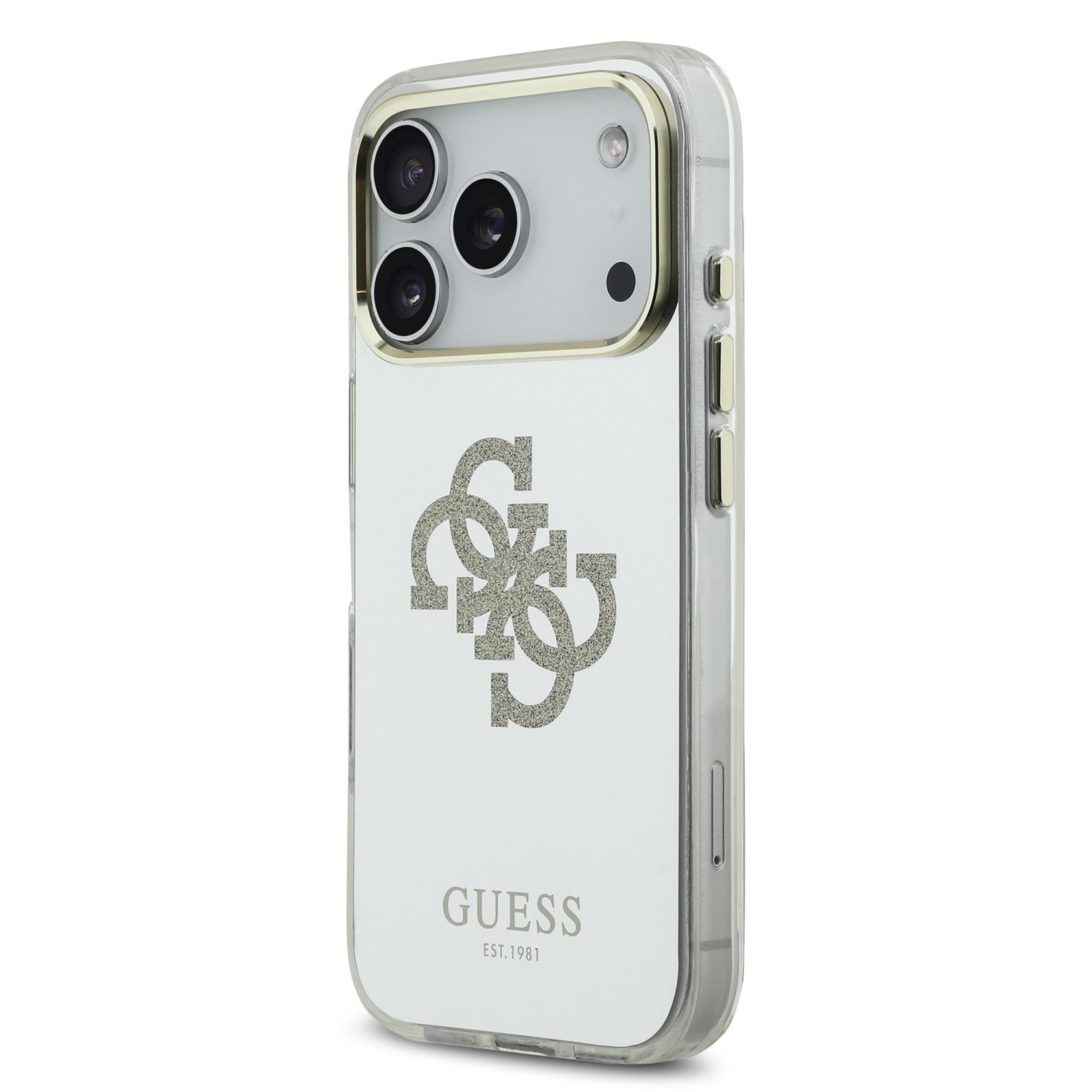 Guess PC/TPU Mirror 4G Glitter Logo MagSafe Zadní Kryt pro iPhone 17 Pro Gold