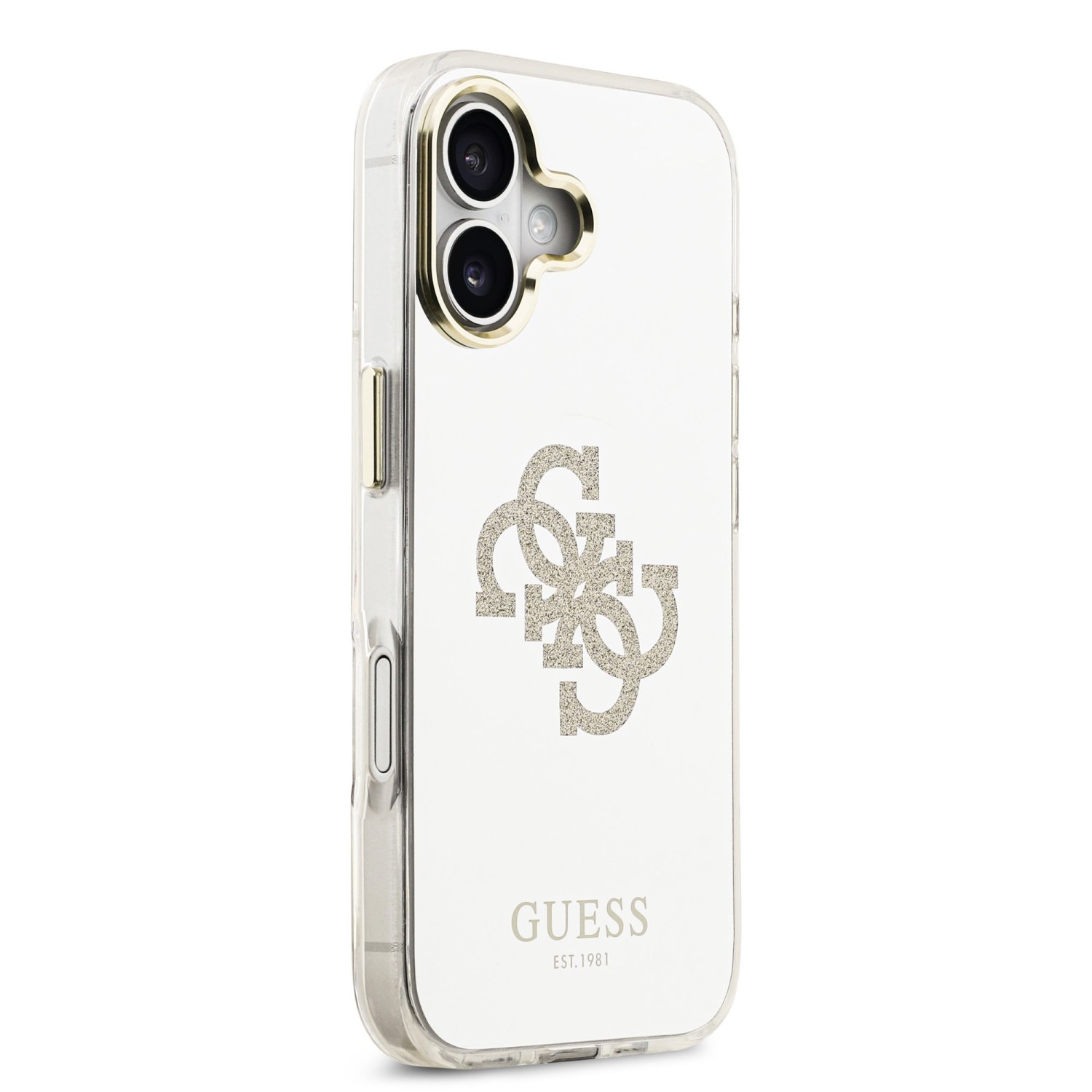 Guess PC/TPU Mirror 4G Glitter Logo MagSafe Zadní Kryt pro iPhone 17 Gold