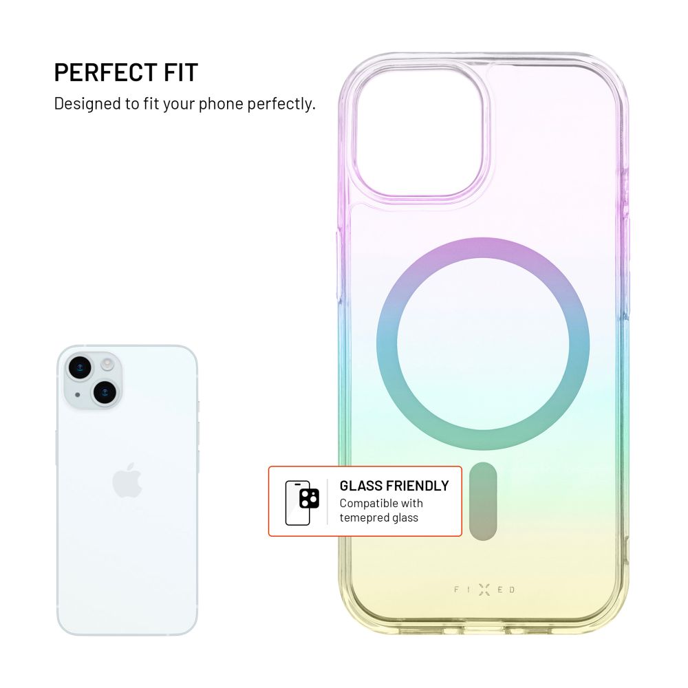 Zadní kryt FIXED MagRainbow s podporou MagSafe pro Apple iPhone 15, duhový
